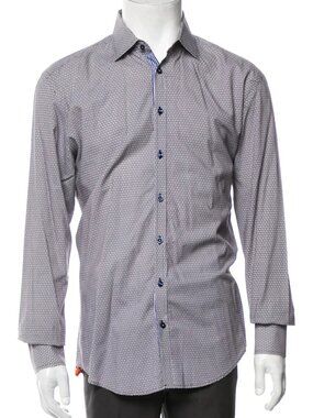 SAND Brown With Blue & White Dot Print Long Sleeve Button Up Shirt/3246